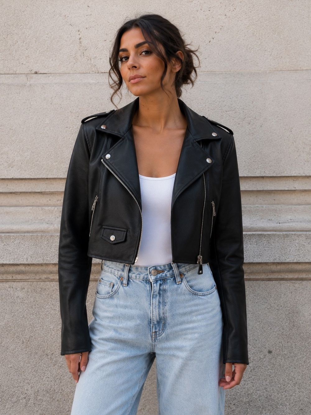 PrettyLittleThing Black Cropped Moto Biker Jacket